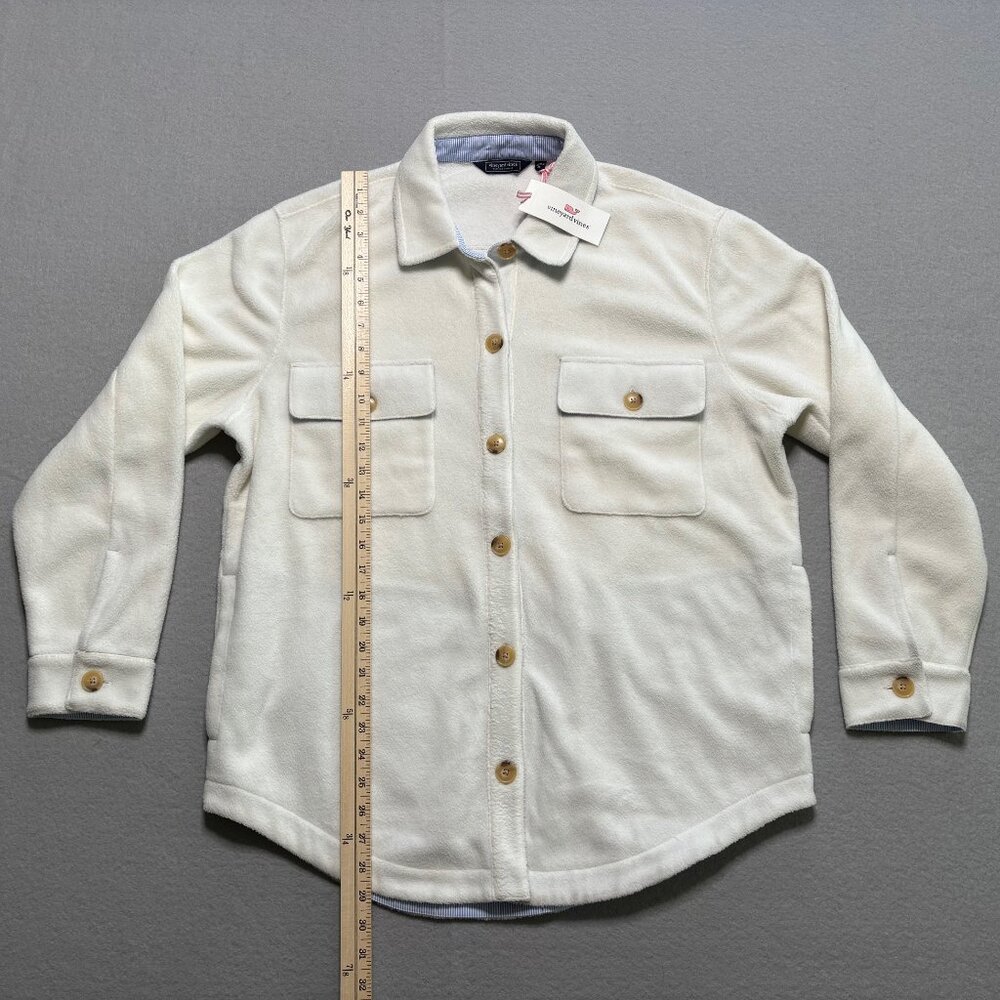 Mens Vineyard Vines Harbor Fleece Shirt Jacket White/Marshmellow Medium NWT $158 - Picture 4 of 11